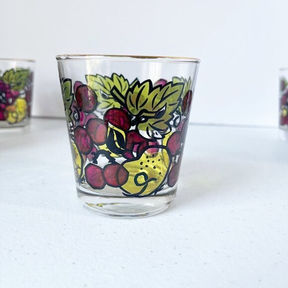 6 Vintage Mid Century Modern El Mercer cocktail glasses fruit design - Picture 2 of 5